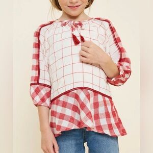 Hayden Girls Gingham Tassel-Tie Tunic Top Size L/Girls